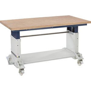 Heffing-werktafel SUPPORTER, multiplexplaat, zware uitvoering, draagvermogen 1200 kg, b x d = 1600 x 790 mm