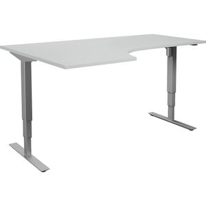 Bureau Atlanta, elektrisch in hoogte verstelbaar, hoek, b x d = 1800 x 1200 mm, lichtgrijs/zilver, links