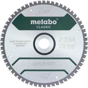Metabo Zaagblad ""multi cut - classic"", 254x2,6/1,8x30 Z60 FZ/TZ 5°neg (628285000) diameter x snijbreedte x boring: 254 x 2,6 x 30 mm, materiaal: HW/CT, aantal tanden: 60