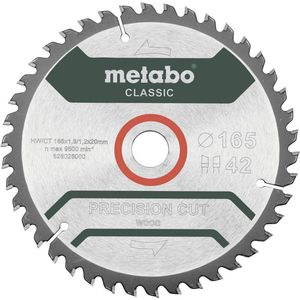 Metabo Precision Cut Wood - Classic 165X20 Z42 WZ 5° 628026000 Hardmetaal-cirkelzaagblad 165 X 20 X 1.2 Mm Aantal Tande