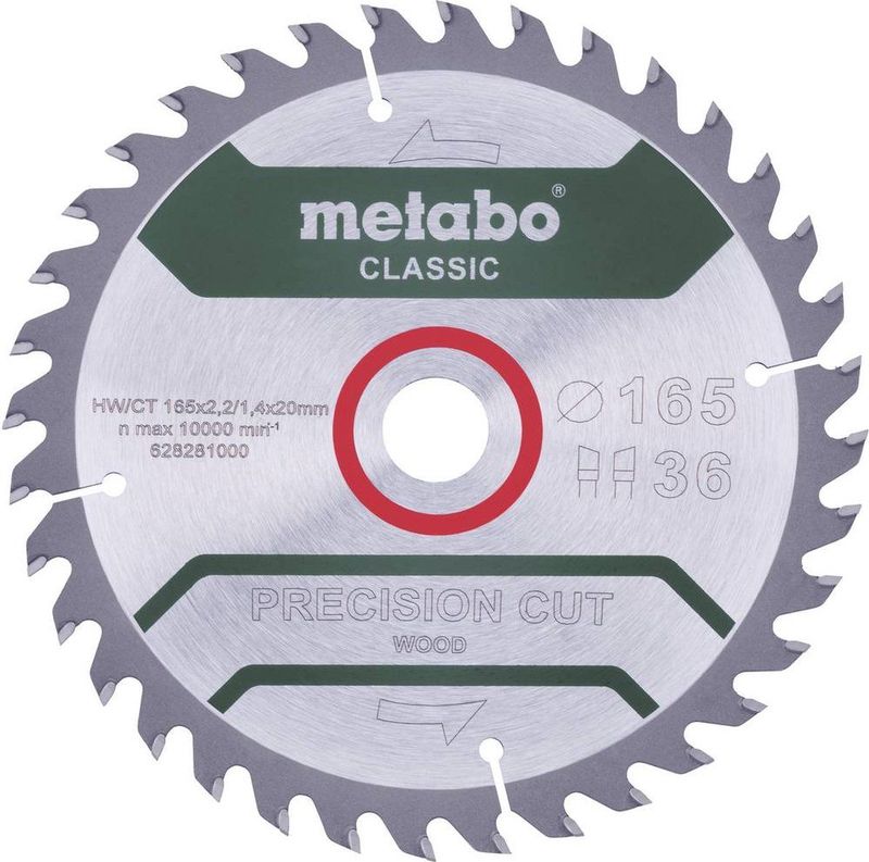 Metabo Precision cut Wood - Classic 165X20 Z42 WZ 5° 628027000 Hardmetaal-cirkelzaagblad 165 x 20 x 1.2 mm Aantal tande