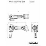 Metabo WPB 18 LT BL 11-125 Quick Haakse Slijper 18V Body met paddleschakelaar in metaBOX 165 L - 613059840