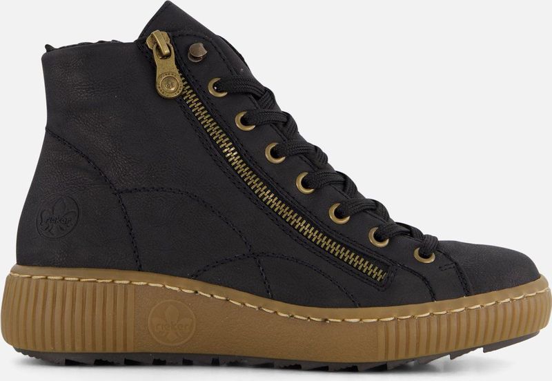 Rieker - Dames Veterboot - Zwart - Imitatieleer - Uitneembaar Voetbed