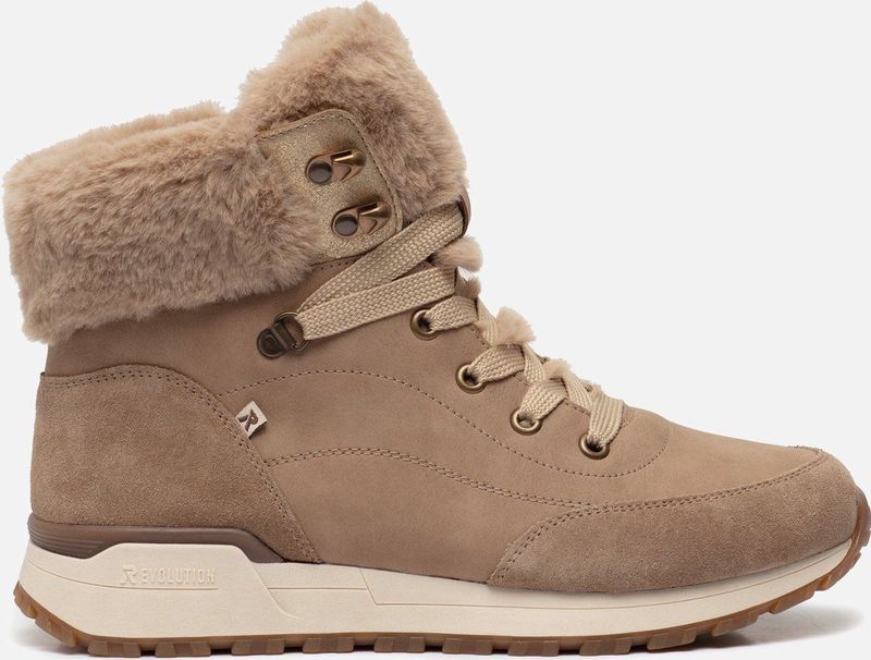 Rieker - Veterboot - Beige - Imitatieleer en Suède - Faux-Fur Rand
