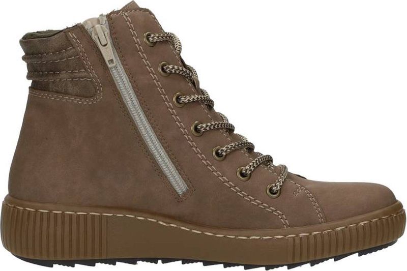 Rieker - Dames Veterboot - Donker Taupe - Imitatieleer - Rubber Zool