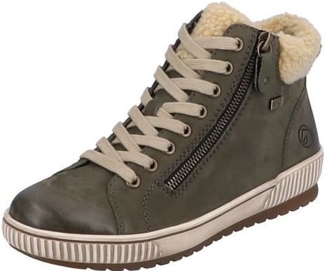 Remonte - Winterlaarzen - Veterboots - Kaki - Imitatiebont, Vetersluiting, Ritssluiting, Plateaudikte 2,5 cm