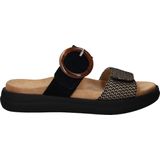 Remonte - Dames Schoenen - Zwart - Leer - Slippers met Klittenbandsluitingen