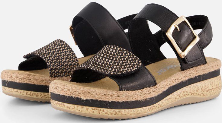 Rieker - Dames Sandaal - Zwart Multi - Imitatieleer - Antistress Voetbed