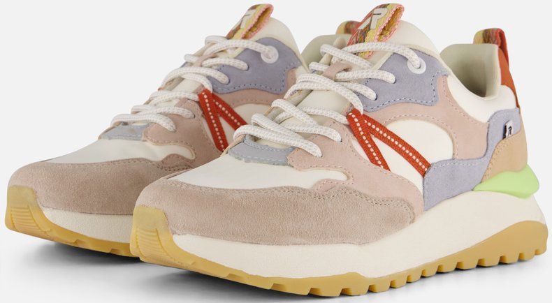 OTTO RIEKER Sport Sneakers - Wit/Rosé/Lichtblauw - Vrijetijdsschoen - Vetersluiting - Sleehak