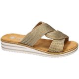 Rieker Slippers - Beige - Textiel - Vlechtbanden met Gouden Stiksels