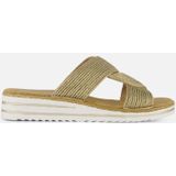 Rieker Slippers - Beige - Textiel - Vlechtbanden met Gouden Stiksels