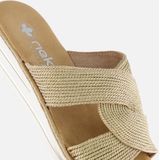 Rieker Slippers - Beige - Textiel - Vlechtbanden met Gouden Stiksels