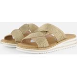 Rieker Slippers - Beige - Textiel - Vlechtbanden met Gouden Stiksels