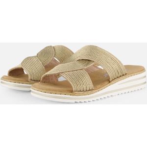 Rieker Slippers - Beige - Textiel - Vlechtbanden met Gouden Stiksels