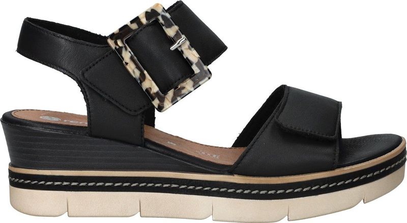 Remonte - Dames Sandalen - Zwart - Leer - Sleehak
