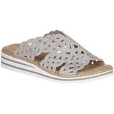 Rieker Slippers - Lichtbeige - Sleehak - Open Neus - Textiel Binnenzool