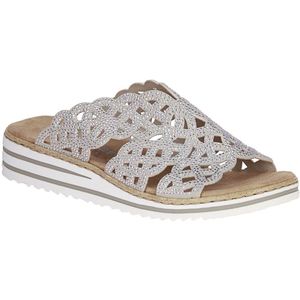 Rieker Slippers - Lichtbeige - Sleehak - Open Neus - Textiel Binnenzool