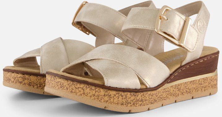 Rieker Sandalen - Beige - Textiel - Klittenbandsluiting - Rubber Zool