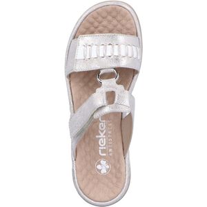 Rieker - Slippers - Zilverkleur/Wit - Metallic - Verstelbare Klittenbandsluiting