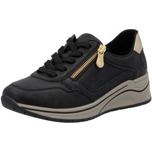 Rieker - Sneakers - Zwart/Goudkleur - Sleehak - Laag
