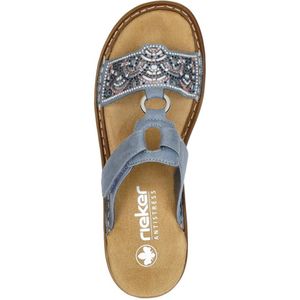 Rieker - Dames - Slippers - Blauw - Nubuckleder - Model 608K2-12 Jalapa