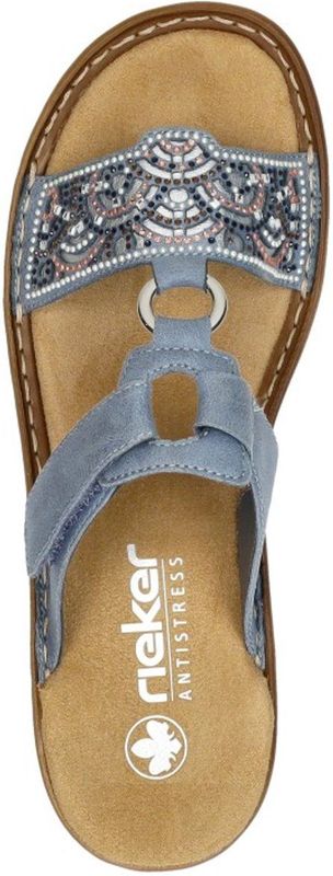 Rieker - Dames - Slippers - Blauw - Nubuckleder - Model 608K2-12 Jalapa