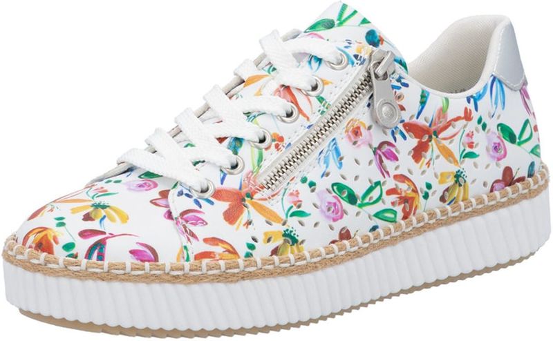 Rieker - Plateausneakers - Wit multi - Veterschoen - Sneaker met Zijrits
