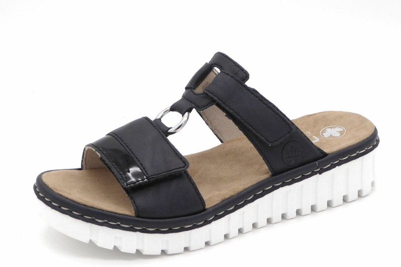 Rieker - Sleehakmuiltjes - Sandalen - Nachtblauw - Textiel - Klittenbandsluiting