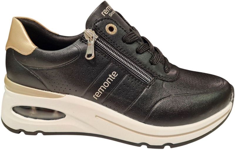 Remonte - Lage Leren Sneakers - Zwart - Uitneembaar Voetbed
