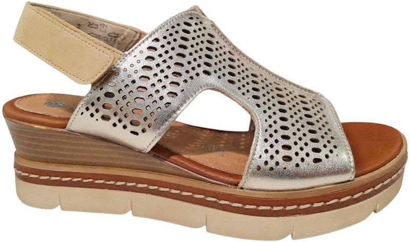 Remonte - Dames Sandalen - Zilver - Leren Bovenkant - Klittenbandsluiting