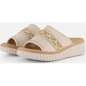Rieker Slippers - Beige - Textiel - Gouden Detail - Stevige Rubber Zool