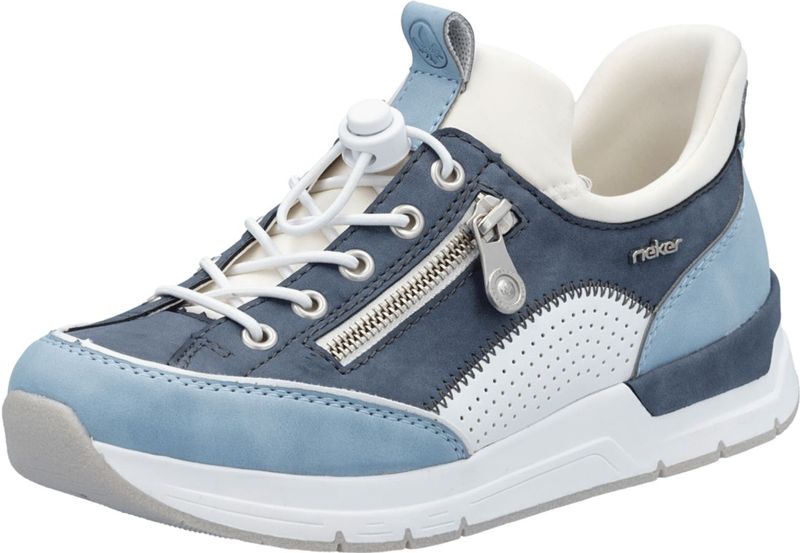 Instapschoen - Blauw/Wit - Elastiek - Plateau Hakhoogte 3,5 cm