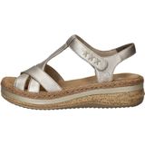 Rieker - Sandalen - Goud - Leer - Sleehak - Klittenbandsluiting