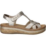 Rieker - Sandalen - Goud - Leer - Sleehak - Klittenbandsluiting
