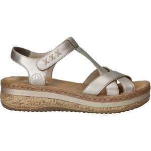 Rieker - Sandalen - Goud - Leer - Sleehak - Klittenbandsluiting