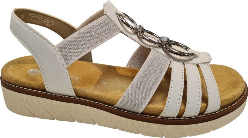 Zomerschoen - Sandaal - Wit/Zilverkleur - Sleehak - Elastiek