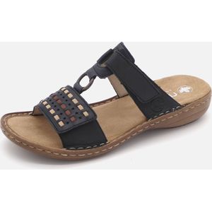 Rieker - Slippers - Donkerblauw - Sleehak - Klittenbandsluiting