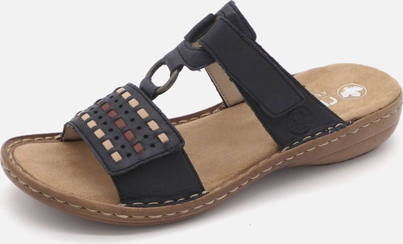 Rieker - Slippers - Donkerblauw - Sleehak - Klittenbandsluiting