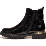 Zwart/goudkleur - Veterschoenen - Krokodillenlook - Blokhak