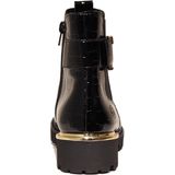 Zwart/goudkleur - Veterschoenen - Krokodillenlook - Blokhak