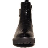 Zwart/goudkleur - Veterschoenen - Krokodillenlook - Blokhak
