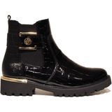 Zwart/goudkleur - Veterschoenen - Krokodillenlook - Blokhak