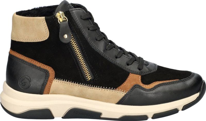 Remonte - Hoge Sneaker - Zwart Multi - Leer en Imitatieleer