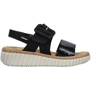 Rieker 69260 Damessandalen - Zwart - Kunstleer - Klittenbandsluiting