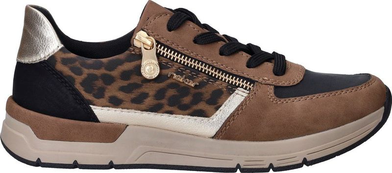 Rieker - Dames Sneakers - Bruin - Kunstleer - Luipaardprint