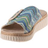 Rieker - Dames Slipper - Blauw Multi - Raffia - Klittenbandsluiting