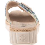 Rieker - Dames Slipper - Blauw Multi - Raffia - Klittenbandsluiting