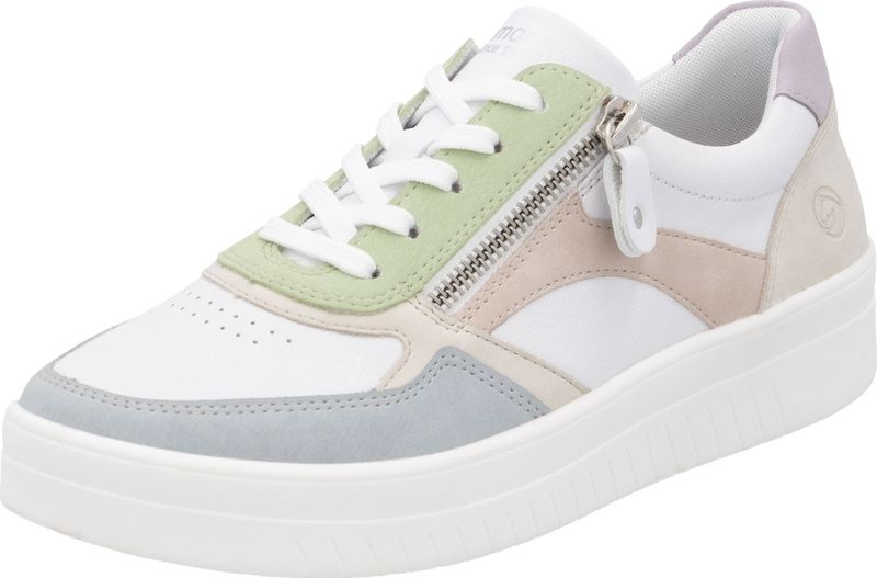 Remonte - Plateausneakers - Vrijetijdsschoen - Wit/Pastelkleuren - Vetersluiting