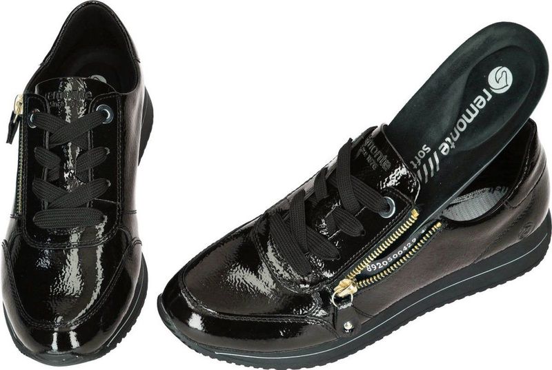 Zwart/goudkleur - Sneakers - Sleehak - Ritssluiting - Unikleur met Inzet