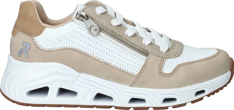 Rieker - Evolution - Sneakers - Beige/Wit - Lichtgewicht - Veter- en Ritssluiting